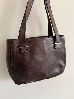 Vintage Fossil Small Leather Tote Shoulder Bag Brown Minimalist Silver Hardware